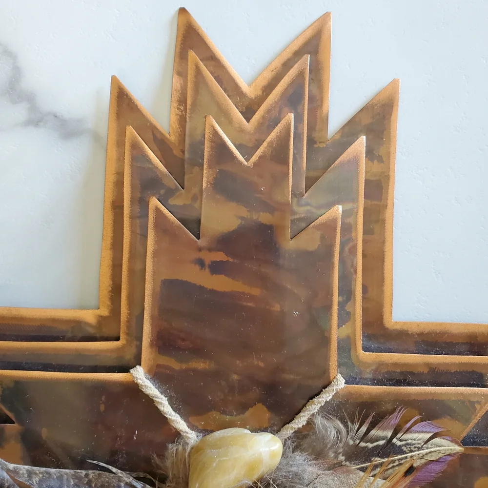 Metal Cross with Feathers Wall Hanging